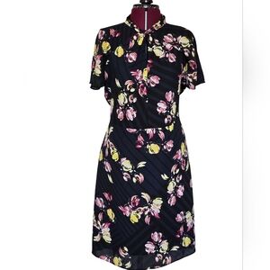 Banana Republic Floral Black Dress Size 12 Business Casual Wedding Guest Cocktai